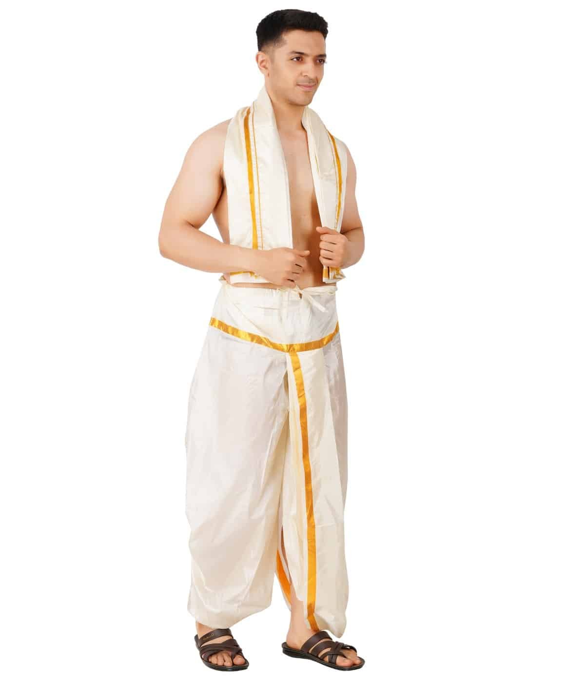 50K PANJAGAJAM Golden Jari Readymade Panjagajam Pocket Dhoti - Image 1