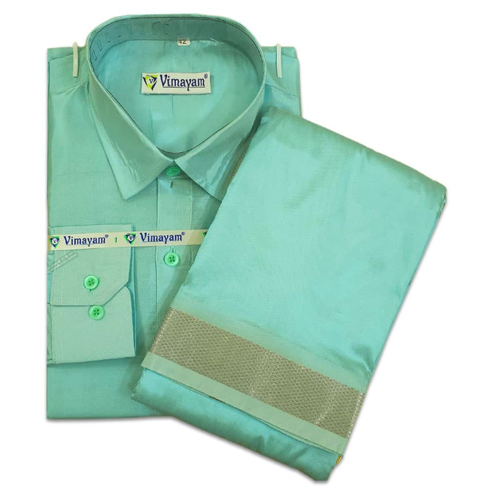 Ramar-Green-Copper Ramar Green Color with Copper Border Dhoti towel & Shirt 3 in 1 - Image 1