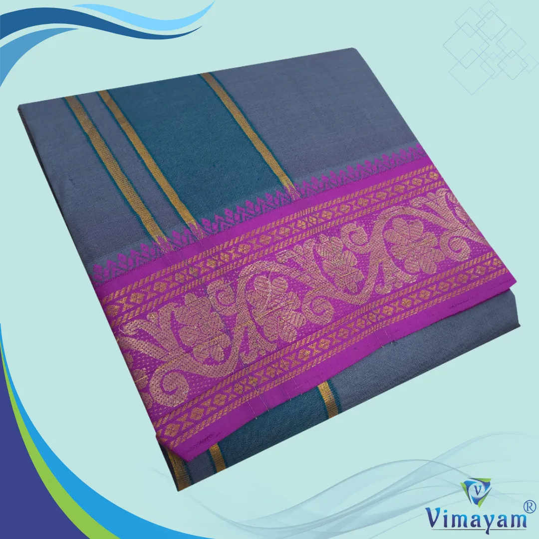 1 Grey Color Premium Cotton 5 Inch Designed Border Dhoti - Image 1