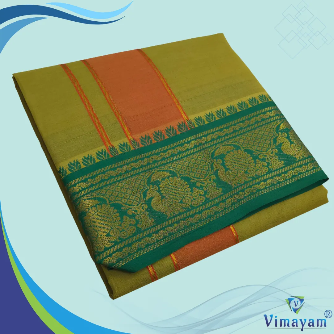 11 Khakki Color Premium Cotton 5 Inch Designed Border Dhoti - Image 1