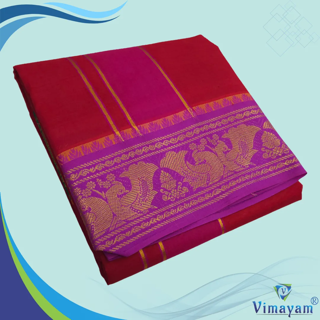 13 Red Color Premium Cotton 5 Inch Designed Border Dhoti - Image 1