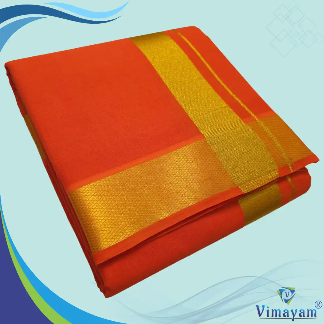 13 Orange Color Dhoti with Golden Zari Border - Image 1