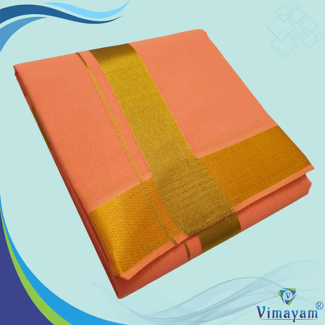 15 Peach Color Dhoti with Golden Zari Border - Image 1