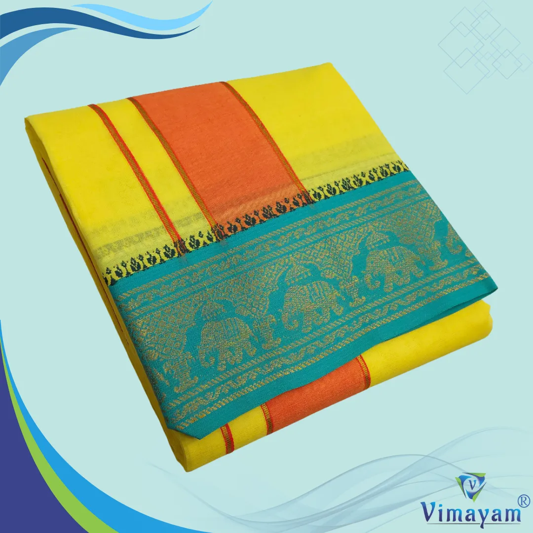 15 Yellow Color Premium Cotton 5 Inch Designed Border Dhoti - Image 1
