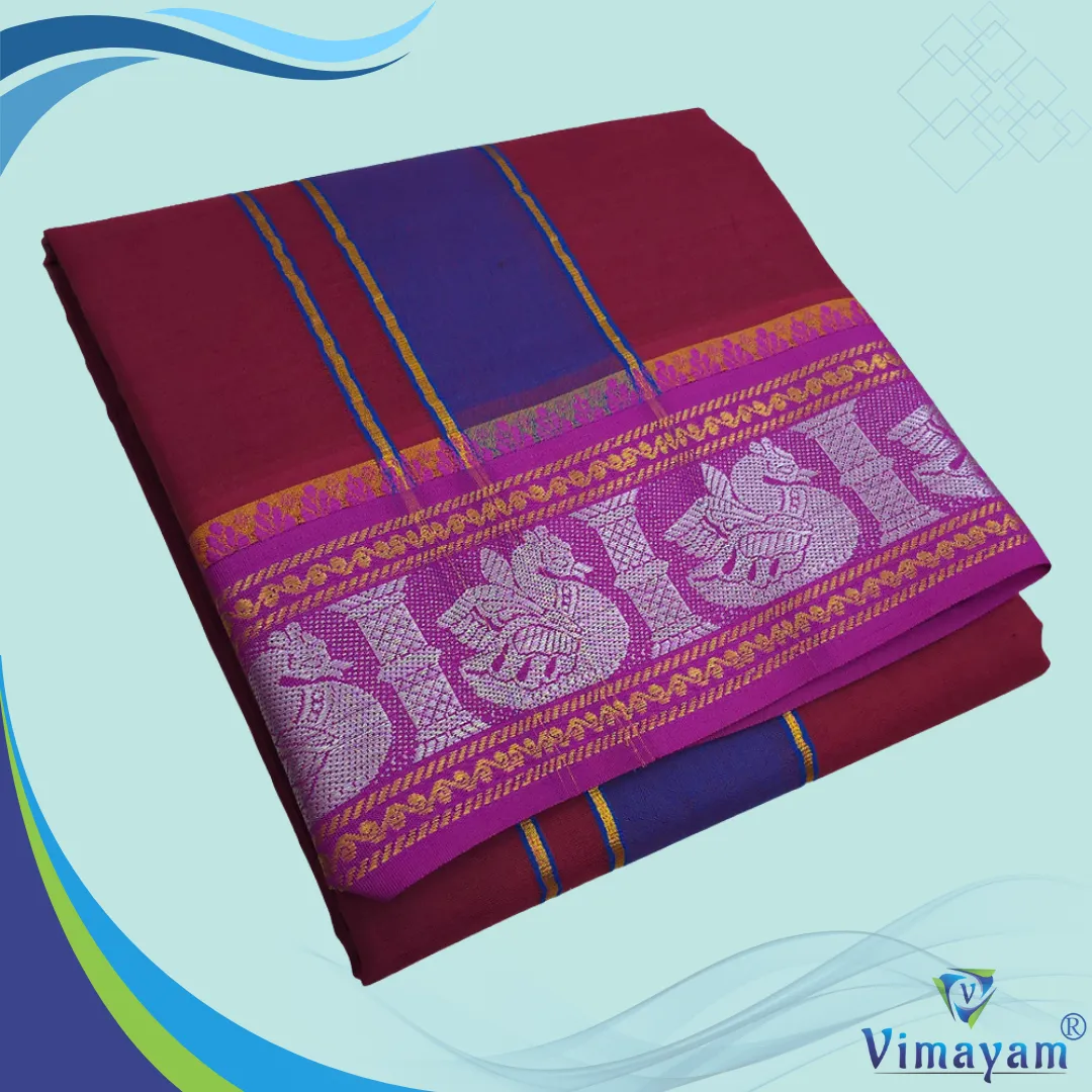 18 Maroon Color Premium Cotton 5 Inch Designed Border Dhoti - Image 1