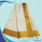 2 Inch Golden Zari Border Half White Premium Quality Dhoti - Image 2
