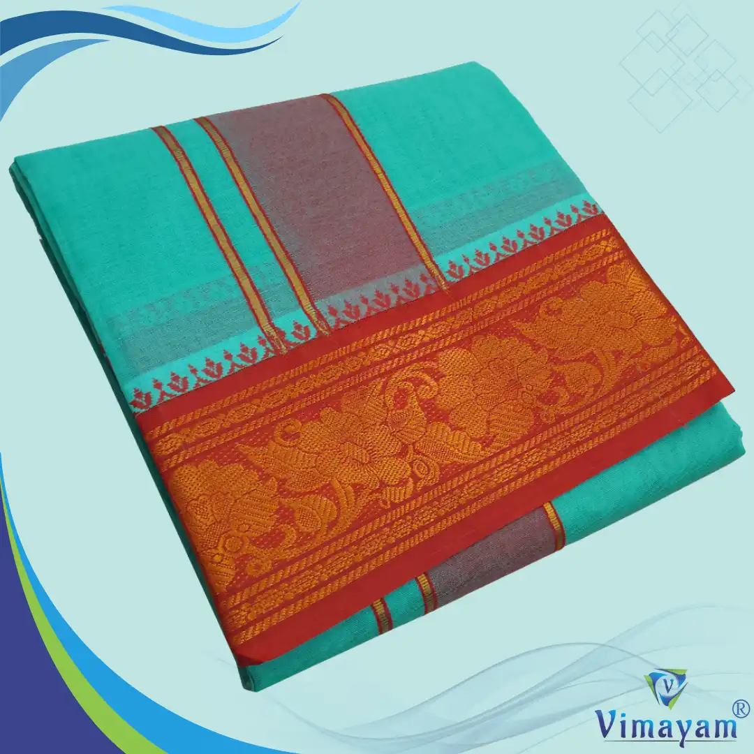 19 Green Color Premium Cotton 5 Inch Designed Border Dhoti - Image 1