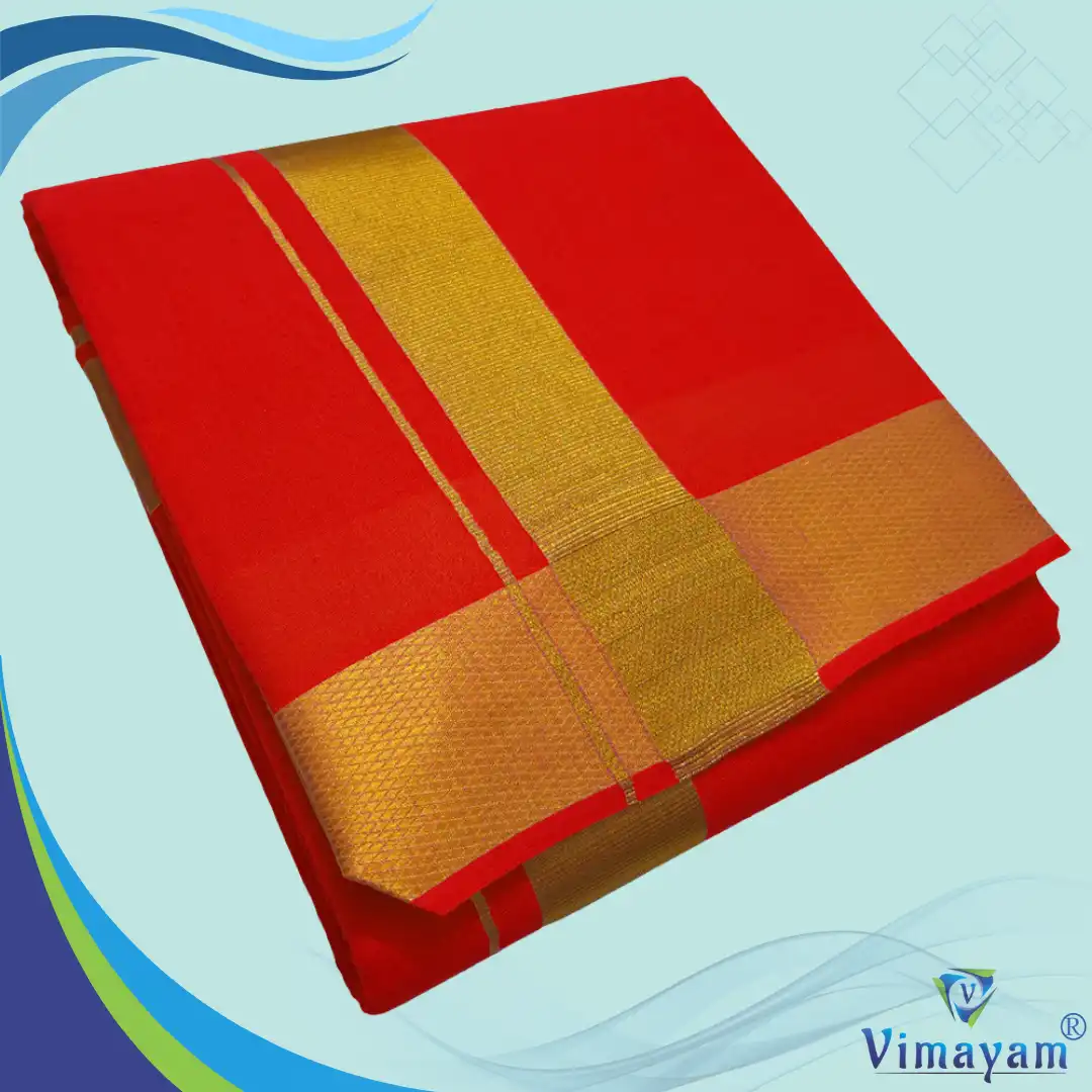 21 Red Color Dhoti with Golden Zari Border - Image 1