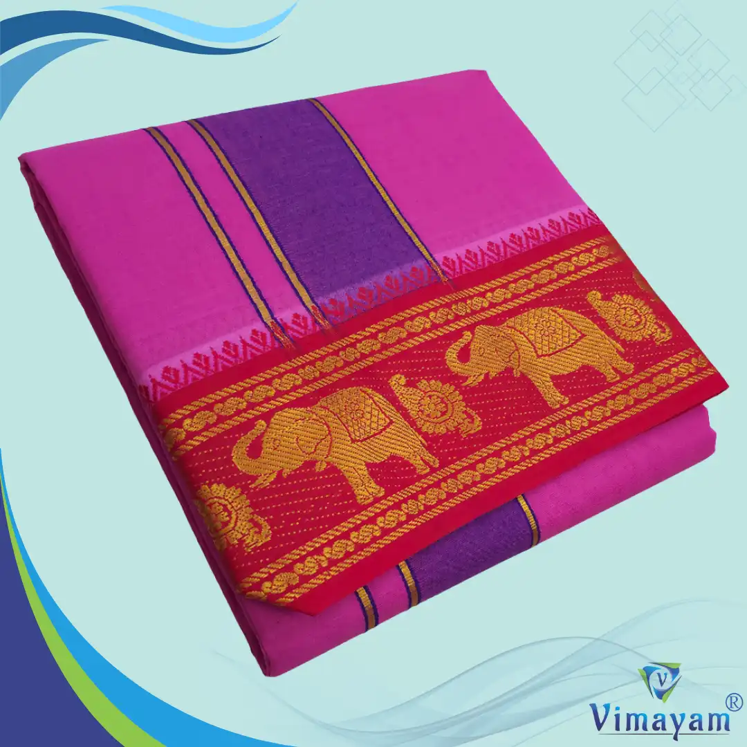 22 Rose Color Premium Cotton 5 Inch Designed Border Dhoti - Image 1