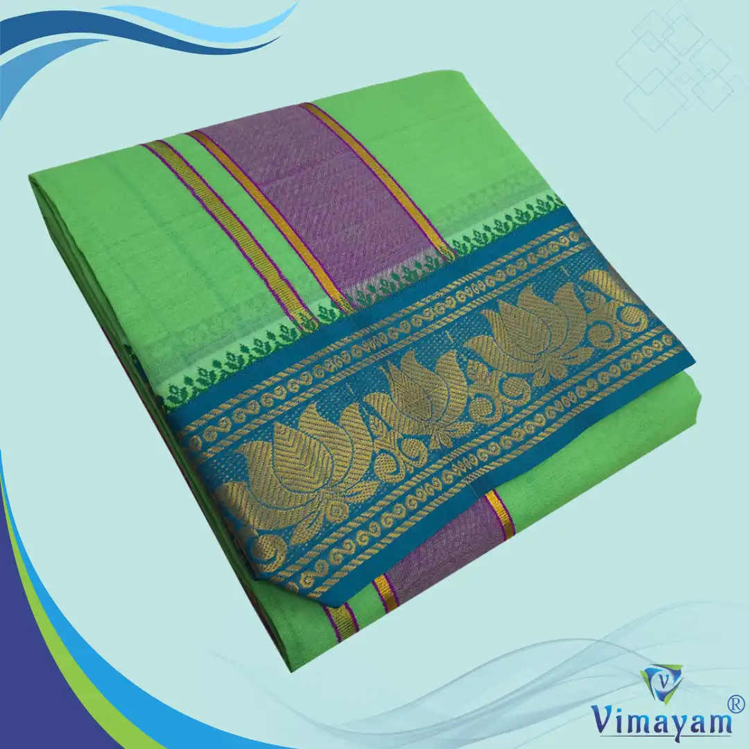 23 Parrot Green Color Premium Cotton 5 Inch Designed Border Dhoti - Image 1