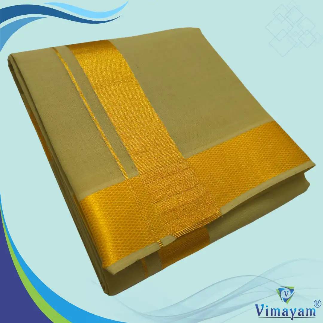 23 Khakki Color Dhoti with Golden Zari Border - Image 1