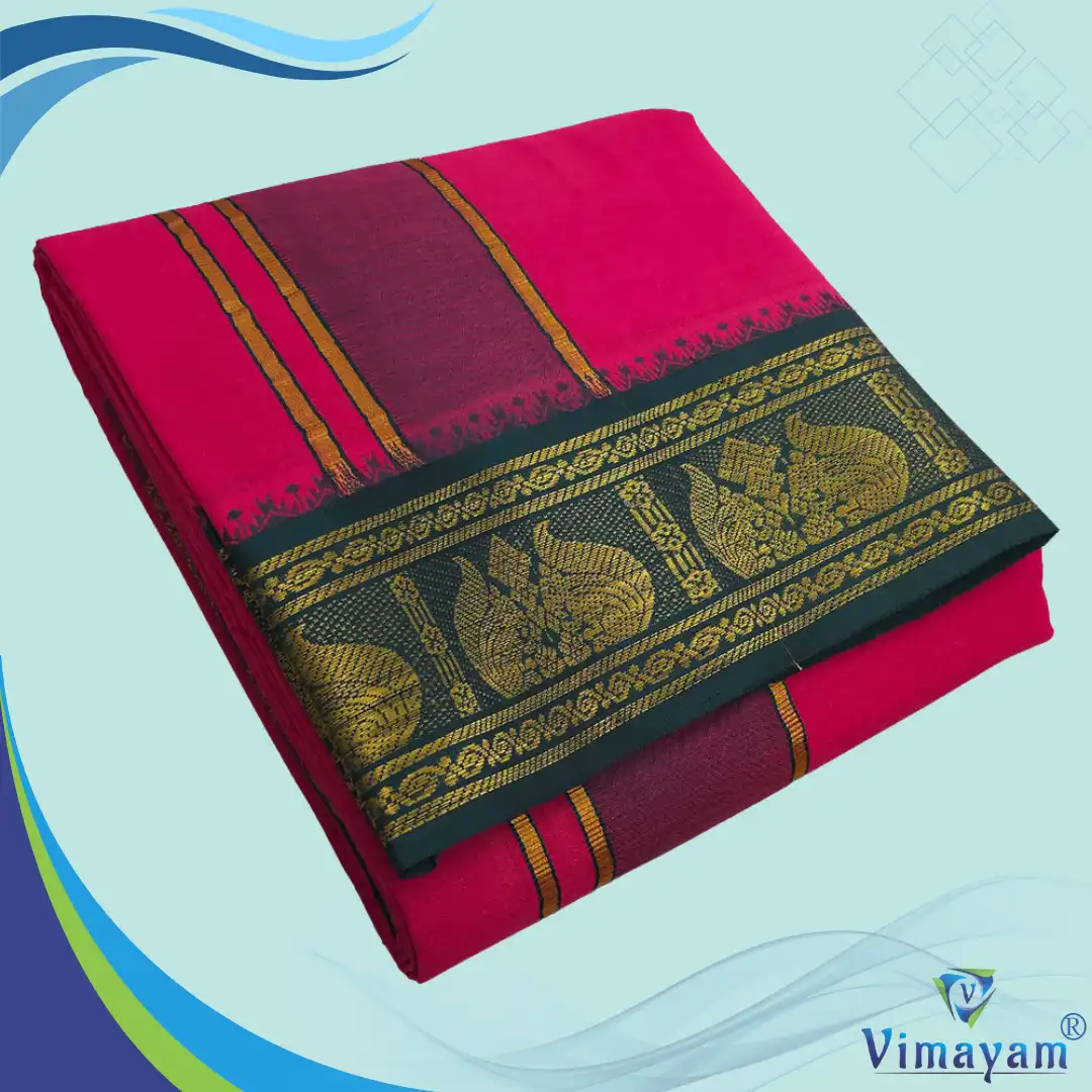 25 Queen Rose Color Premium Cotton 5 Inch Designed Border Dhoti - Image 1