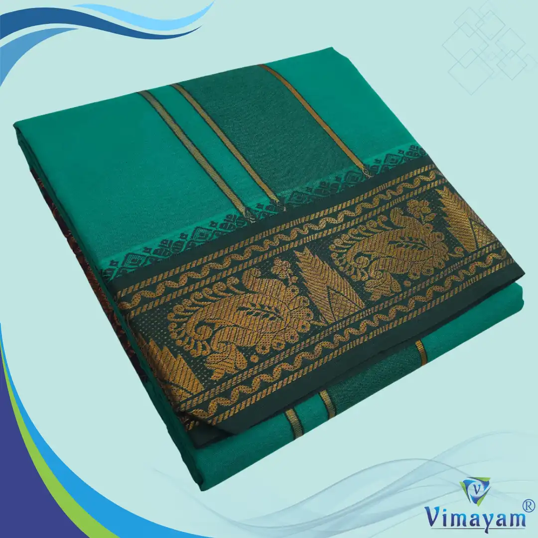 28 Green Color Premium Cotton 5 Inch Designed Border Dhoti - Image 1