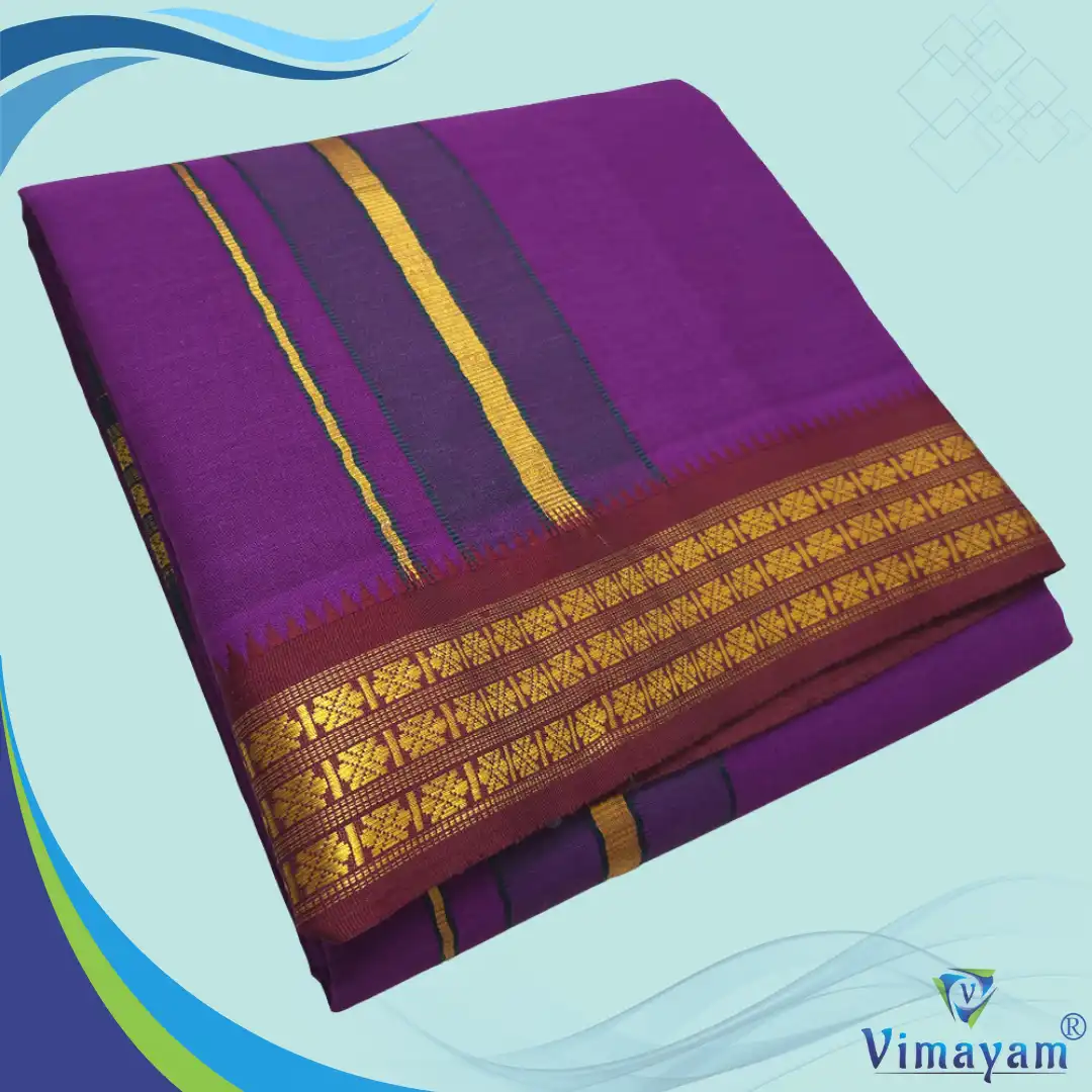 3 Udraj Purple Purple Color Dhoti with Udraj/Coin Border Dhoti - Image 1