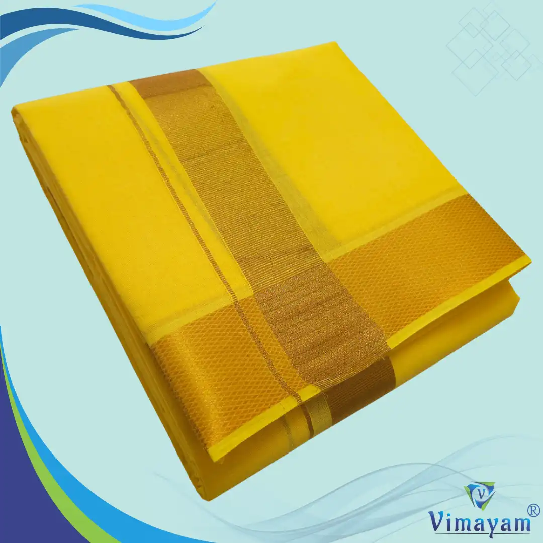 3 Yellow Color Dhoti with Golden Zari Border - Image 1