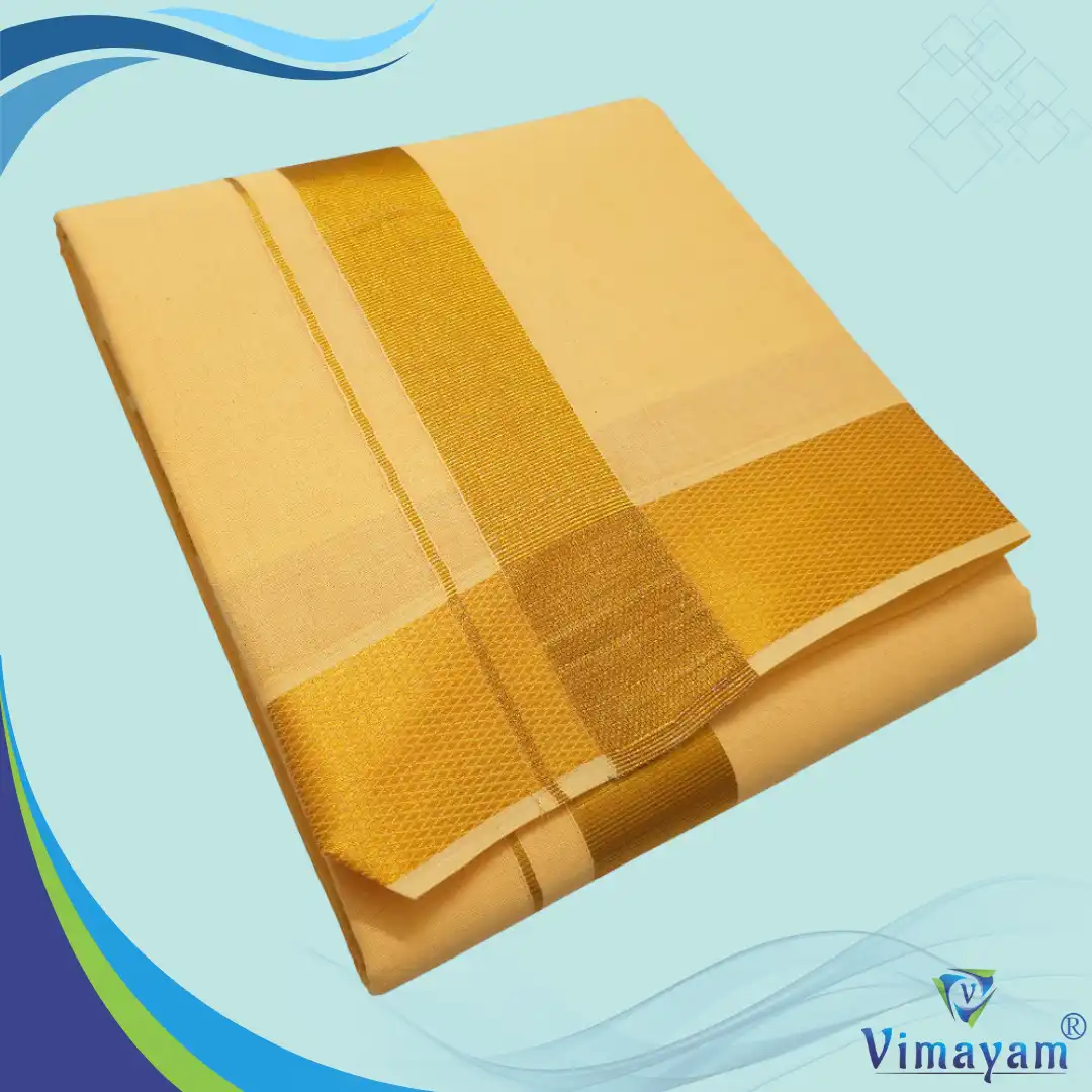32 Sandal Color Dhoti with Golden Zari Border - Image 1
