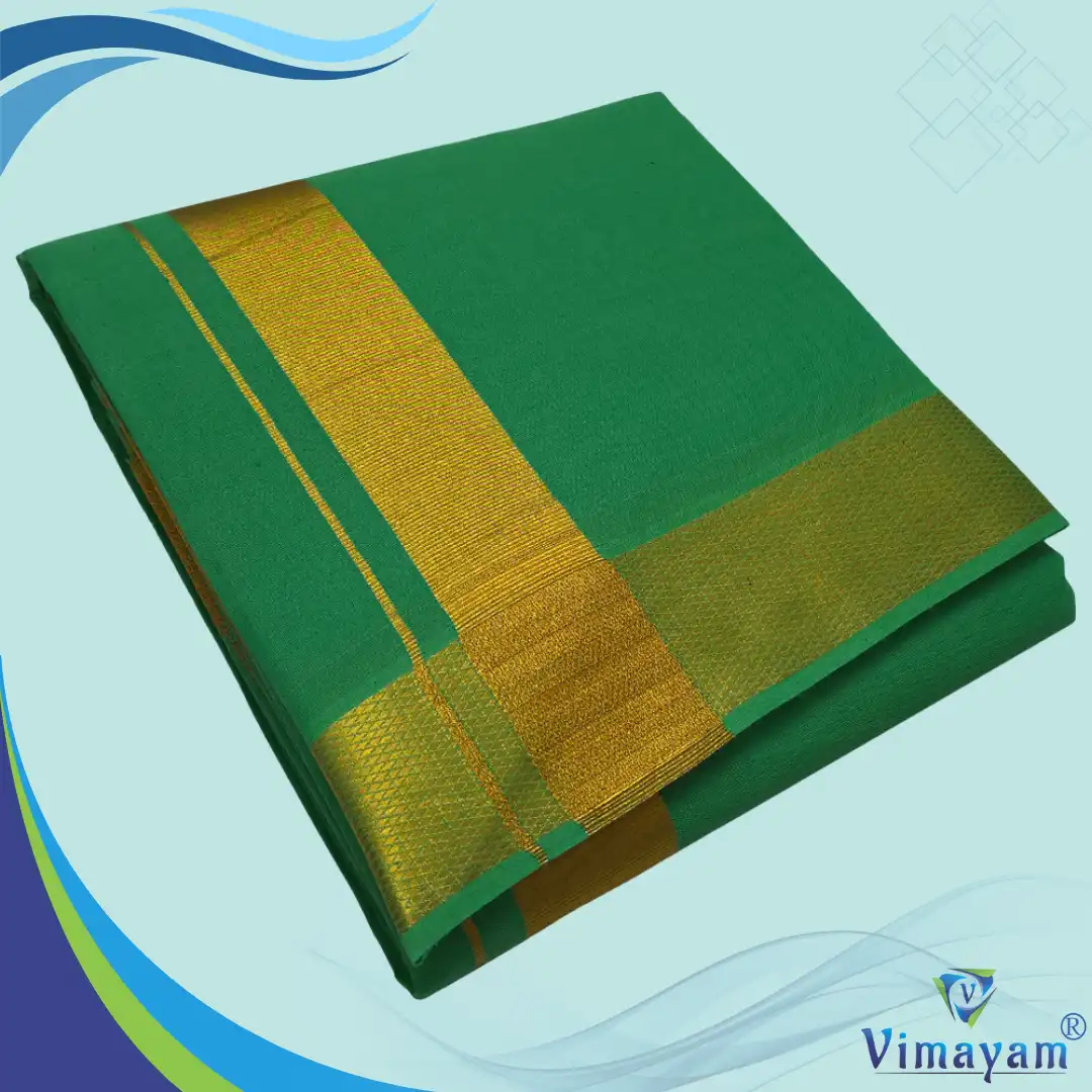 37 Green Color Dhoti with Golden Zari Border - Image 1