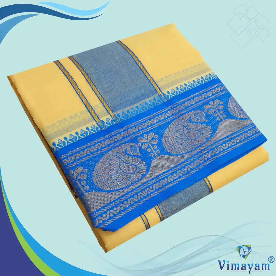 40 Sandal Color Premium Cotton 5 Inch Designed Border Dhoti - Image 1