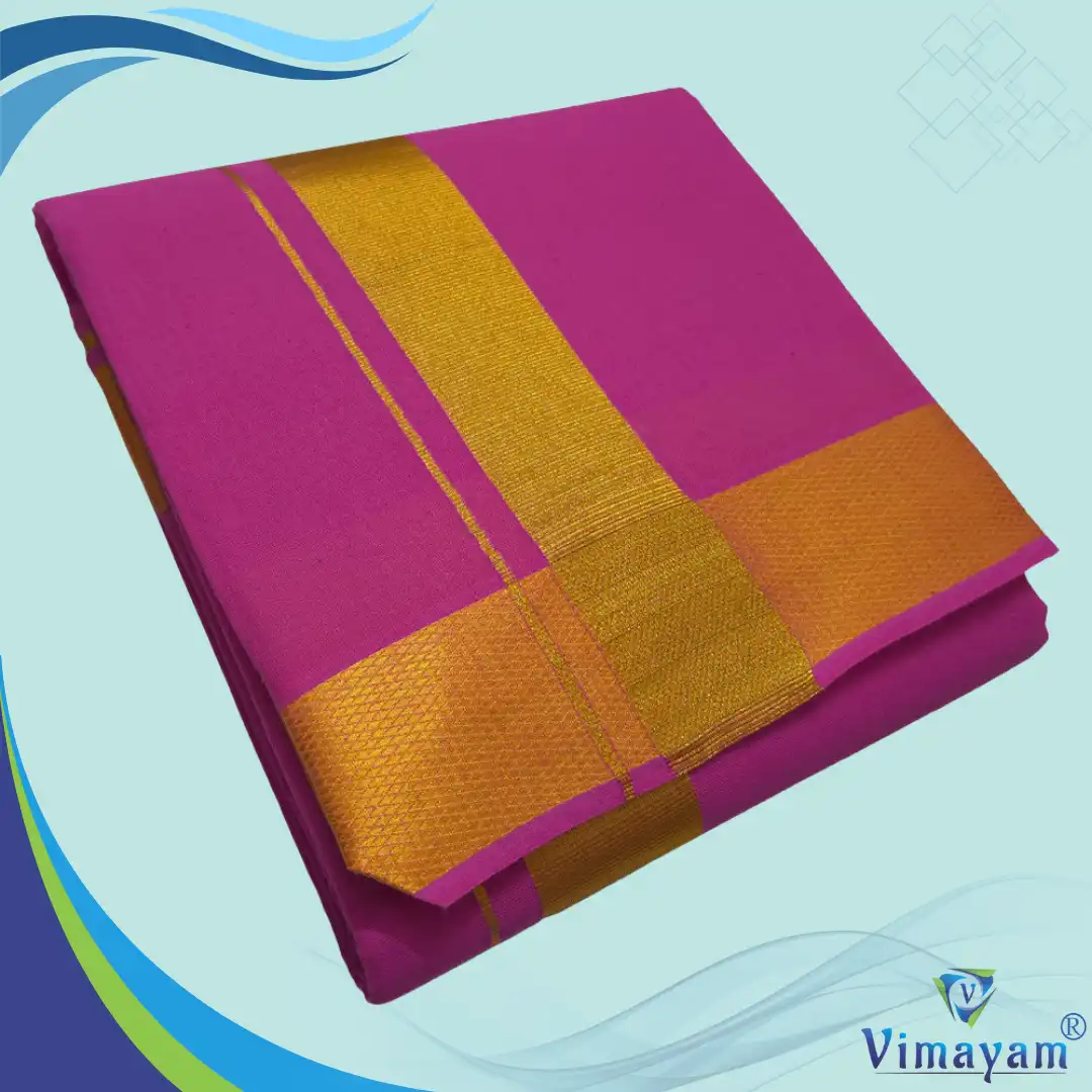 7 Pink Color Dhoti with Golden Zari Border - Image 1
