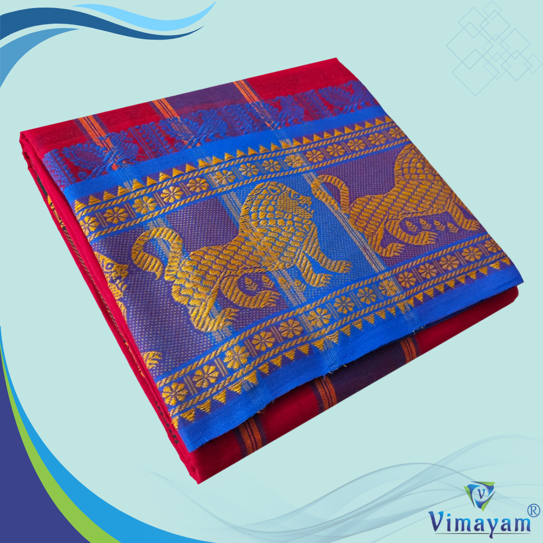8 inch Red Red Cotton Colour Fine Quality Dhoti 8 Inch Border - Image 1
