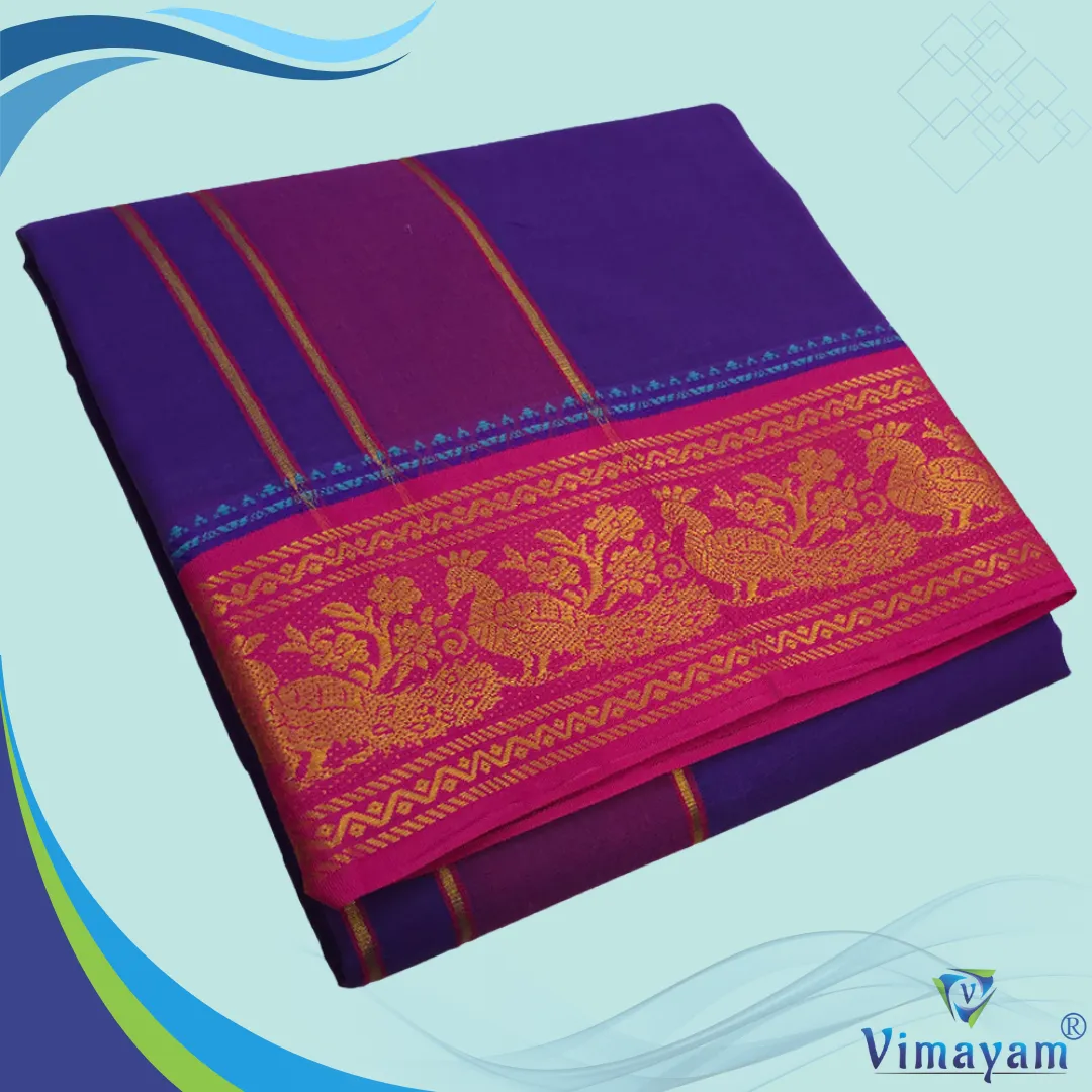 9 Violet Color Premium Cotton 5 Inch Designed Border Dhoti - Image 1