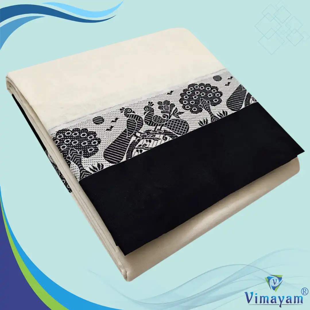 Black bavanji jaquad-2 Black Colour Temple Border Half white Dhoti(Assorted Borders) - Image 1