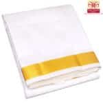 Pure Silk White Color Dhoti 1.5 Inch Golden Zari
