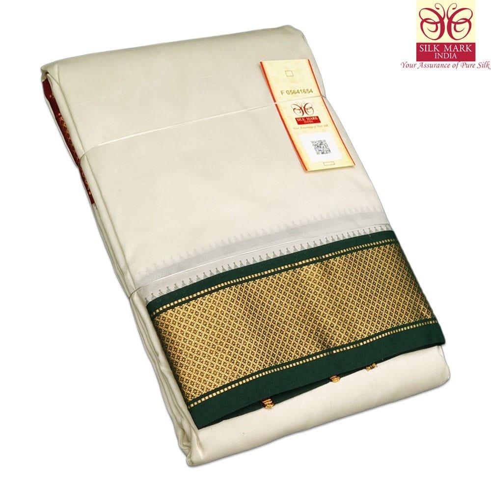 11-KAN-2 Pure Silk Ganga Jamuna Mayil Kan Dhoti 16 Kan - Image 1