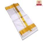 Pure Silk White Cream Color Dhoti 2 Inch Golden Zari - Image 3