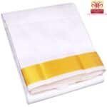 Pure Silk White Cream Color Dhoti 2 Inch Golden Zari