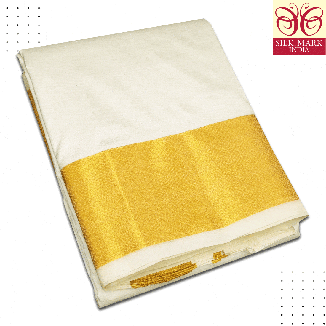 3-Inch Pure Silk Cream Color Dhoti 3 Inch Golden Zari - Image 1