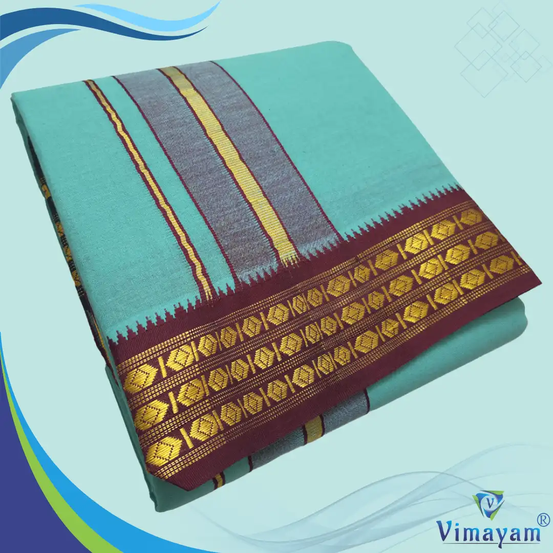 3 Udraj Sea Green Sea Green Color Dhoti with Udraj/Coin Border Dhoti - Image 1