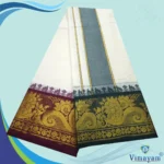 Maroon & Contrast Border Half White Best Quality Dhoti(Assorted designs) - Image 2