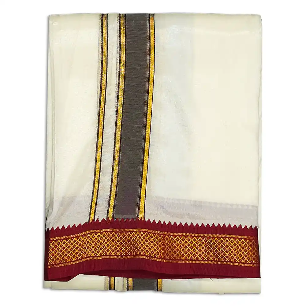 5 KAN CREAM 5 Kan Art Silk MayilKan Cream Colour Dhoti - Image 1