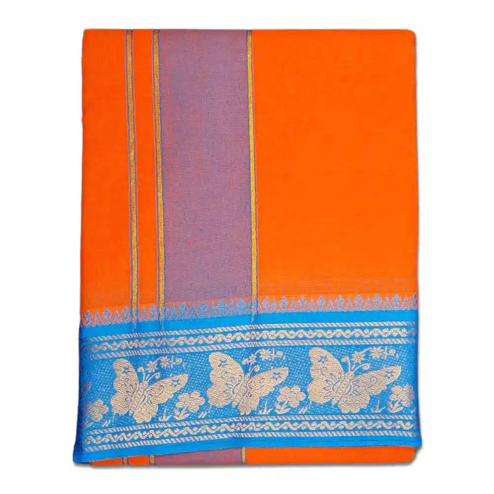 5InchColourOrange Orange Color Premium Cotton 5 Inch Designed Border Dhoti - Image 1