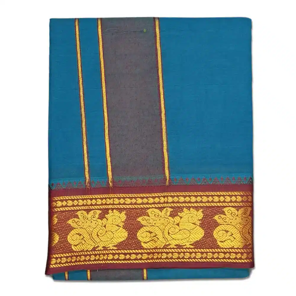 5InchColourPeacock Peacock Neck Color Premium Cotton 5 Inch Designed Border Dhoti - Image 1