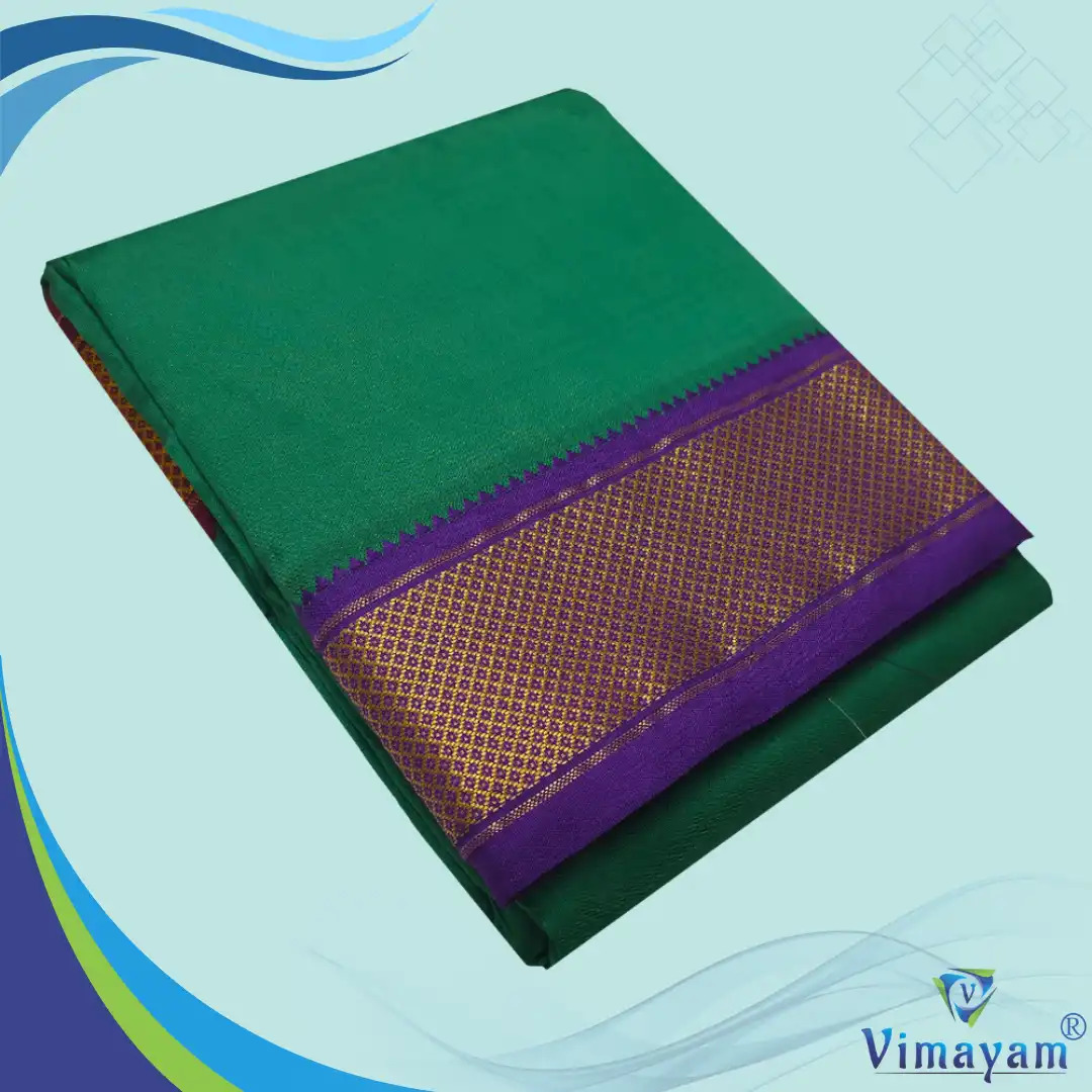 9 Green Colour Art Silk MayilKan Colour Dhoti - Image 1