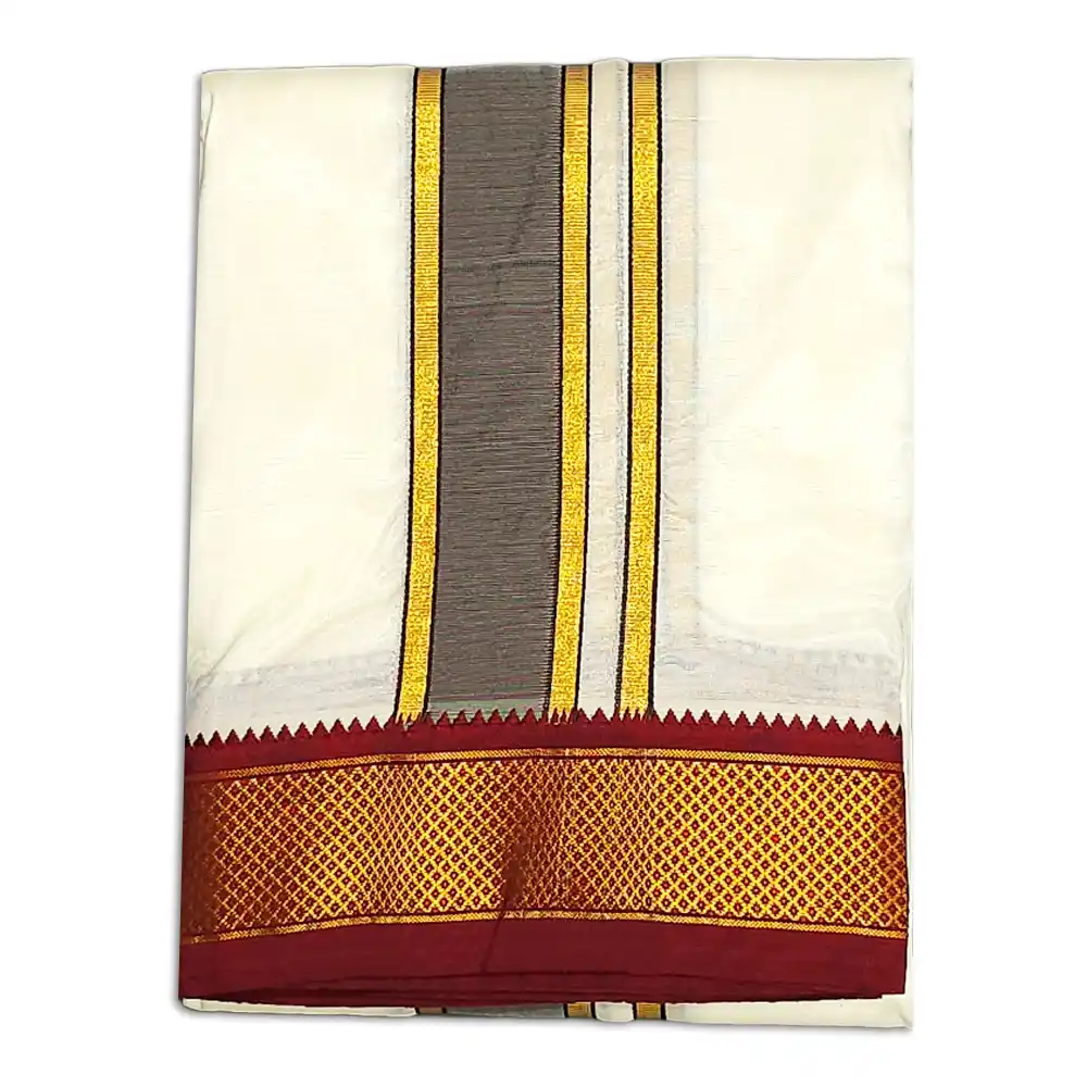 9 KAN CREAM-1 9 Kan Art Silk MayilKan Cream Colour Dhoti - Image 1