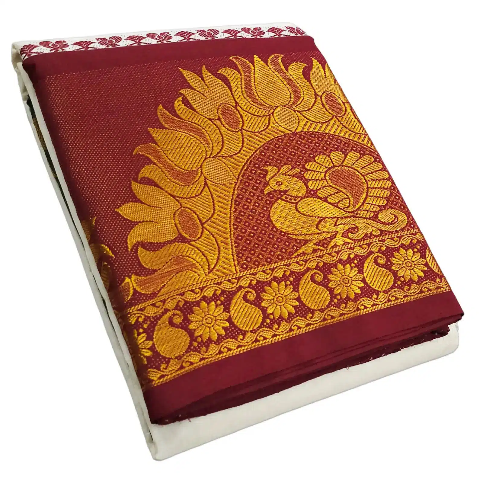 AndavarPeacockNadanamGreen Peacock Designed 12" Border Dhoti - Image 1