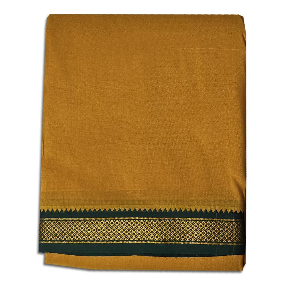 New_0011_Brightness_Contrast 36 Mustard Colour art Silk MayilKan Colour Dhoti - Image 1