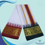 White Color Karishma Soft Silk 7 Inch Border Fine Quality Dhoti - Image 2