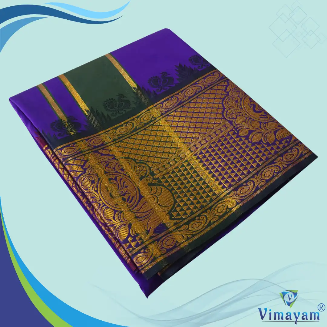 Big Karishma Big Karishma Violet Violet Colour Soft Silk 9 Inch Border(Assorted Border designs) - Image 1