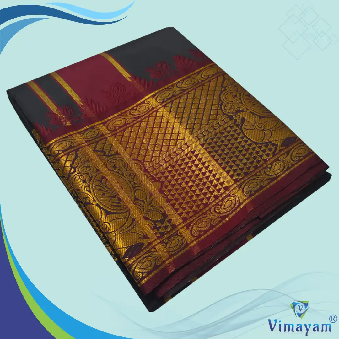 Big Karishma Black Black Colour Soft Silk 9 Inch Border(Assorted Border designs) - Image 1