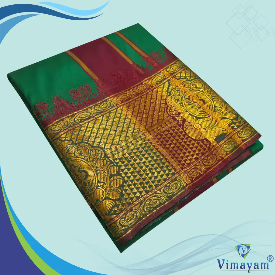 Big Karishma Green Green Colour Soft Silk 9 Inch Border(Assorted Border designs) - Image 1