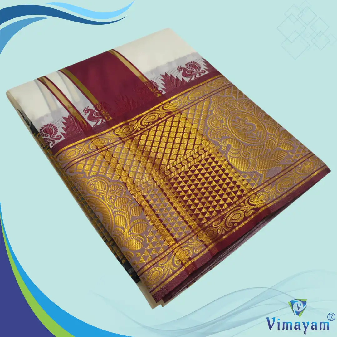 Big Karishma Ivory Ivory Colour Soft Silk 9 Inch Border(Assorted Border designs) - Image 1