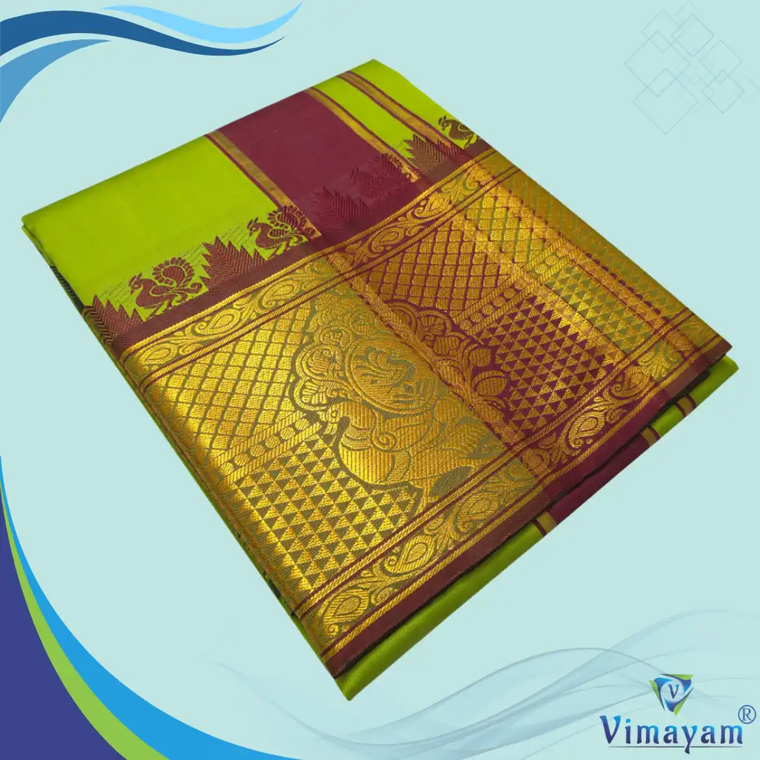 Big Karishma Mint Mint Green Colour Soft Silk 9 Inch Border(Assorted Border designs) - Image 1