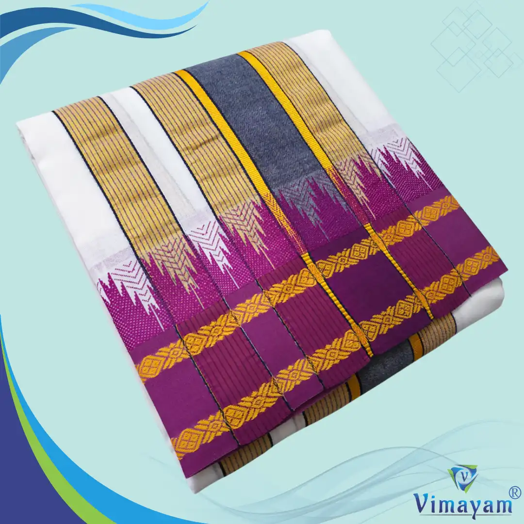 Bavanji Flower KM Salavai-2 Double Colour Fancy Border Vaishnava Dhoti 9X5 - Image 1