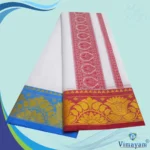 Lotus Designed Embose white Premium Quality Cotton Dhoti 9X5 - Image 2