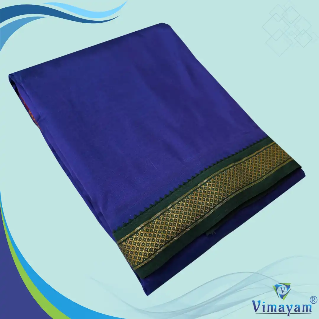 5 Kan dark Blue Blue Colour art Silk MayilKan Colour Dhoti - Image 1