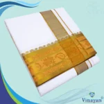 Golden Tissue Zari Border Premium Quality Cotton Dhoti - Image 3